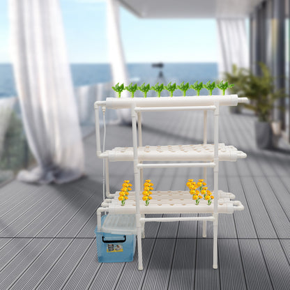 Hydroponicsysteem – Hydrocultuursysteem – Kweekset – Plantenbak – Hydrocultuur Rek – 108 Plantplaatsen – 3 Lagen – Duurzaam Wit PVC – Efficiënt Voedingscircuit