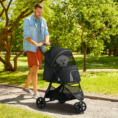 Inklapbare Huisdier Buggy – Dierenwagen – Hondenwagen – Kattenwagen – Wandelwagen – Zwart – Stevig Metaal Frame – 4 EVA Wielen