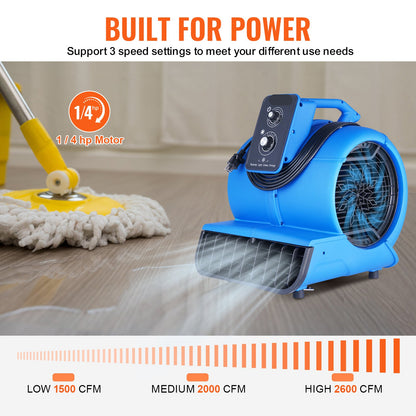 Luchtverplaatsingsventilator – Luchtverfrisser – Luchtdroger – Ventilator – Ventilatieventilator – 3 Snelheden 1500-2600 CFM – Instelbare Blaashoek
