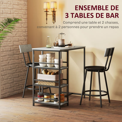 Barset – Bartafel – Barmeubel – Barstoelen – Hoge Eettafel – Lichtgrijs – Ruimtebesparend Design – Stalen Frame Met MDF Blad