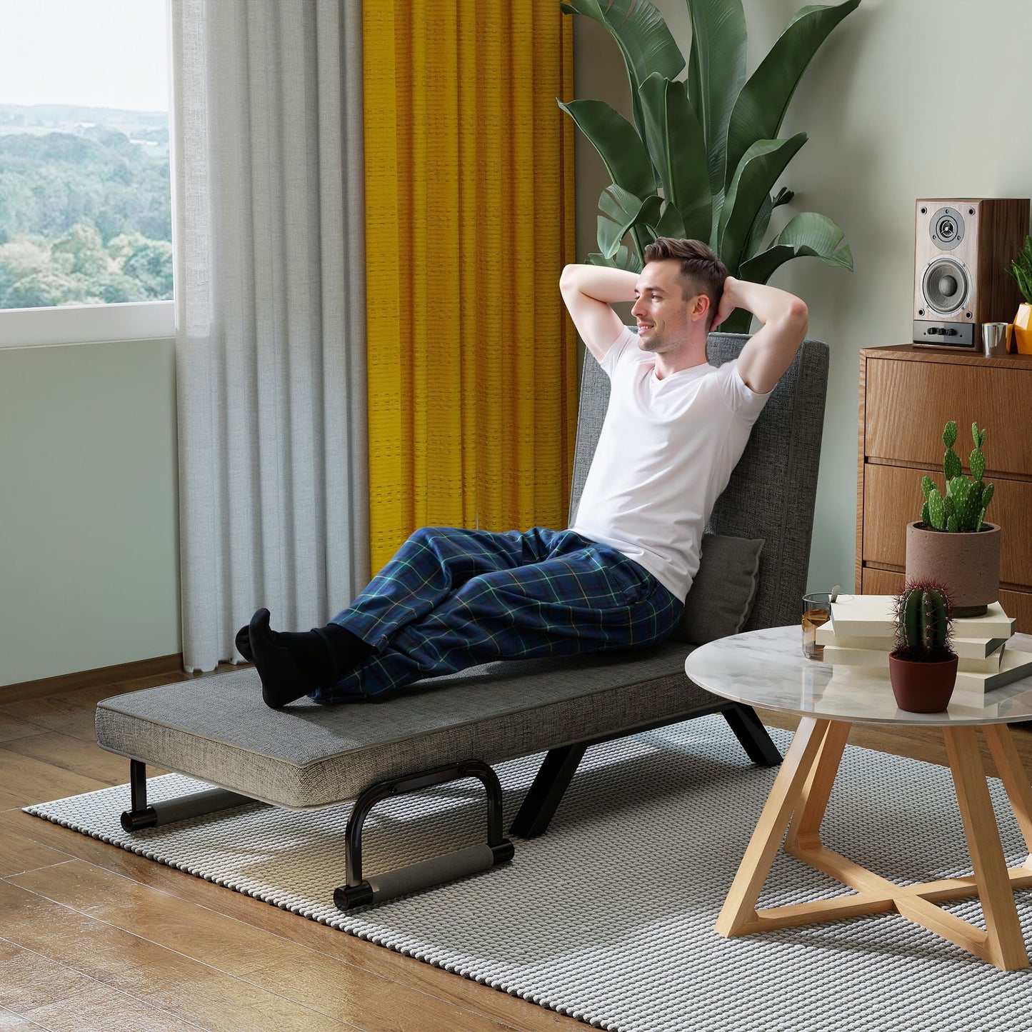 3-in-1 Fauteuil – Slaapstoel – Relaxfauteuil – Klapstoel – Slaapbank – Verstelbare Rugleuning – Max. 200 Kg – Lichtgrijs