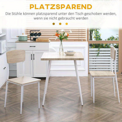 3-Teilige Essgruppe Esstisch Mit 2 Stühlen Esszimmergruppe Mit Metallgestell Sitzgruppe Für Esszimmer, Küche Nautr+Weiß, Moderne Küchenmöbel, Schneller Aufbau, Platzsparend, Esstisch Im Landhausstil Geeignet Für Wohnzi