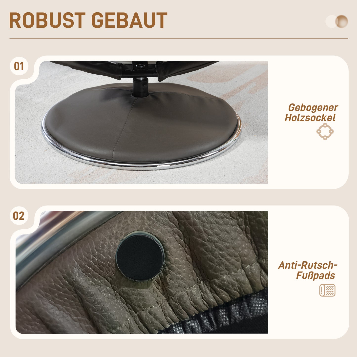 TV-fauteuil – Relaxfauteuil – Recliner – Schommelstoel – Fauteuil met Voetenbank – Verstelbare Rugleuning tot 132° – Hoogwaardig Kunstleer Grijs
