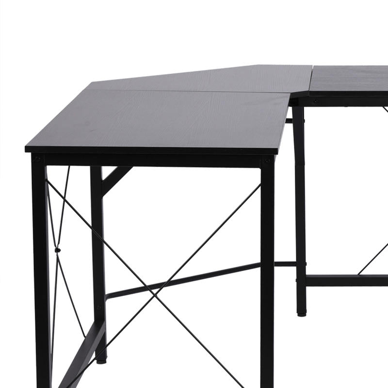 Modern L-Shaped Corner Computer Desk with Storage Shelf - Heavy-Duty MDF & Steel Construction, Space-Saving Home Office Desk with Spacious Work Surface, Black Finish, 150x150x76cm (59"x59") - Ideal for Dual Monitor Setup, Stu