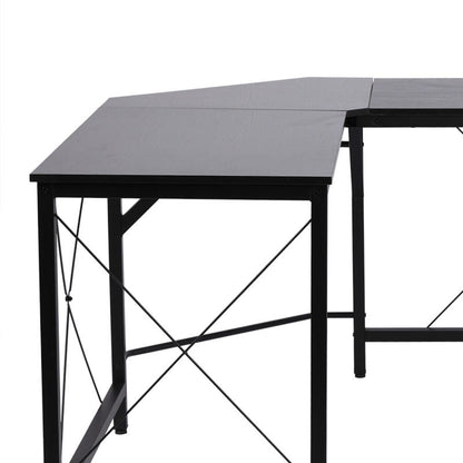 Modern L-Shaped Corner Computer Desk with Storage Shelf - Heavy-Duty MDF & Steel Construction, Space-Saving Home Office Desk with Spacious Work Surface, Black Finish, 150x150x76cm (59"x59") - Ideal for Dual Monitor Setup, Stu