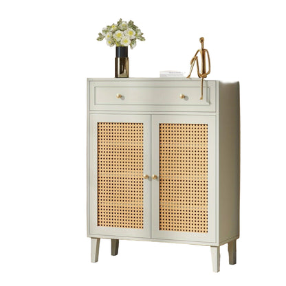 Berghkast – Opbergkast – Vitrinekast – Dressoir – Wandkast – Verstelbare Planken – Lade – Mintgroen Met Hout & Rotan – Modern Design