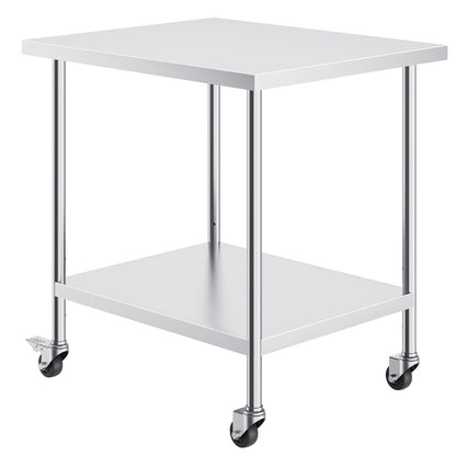 RVS Werktafel – Roestvrijstalen Werkbank – Keukentafel – Cateringtafel – Professionele Werktafel – 91x76x97 cm – 3 Verstelbare Planken – 4 Zwenkwielen Met Rem