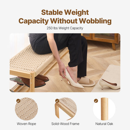 Rieten Bankje – Rieten Bank – Rotan Bank – Wicker Bankje – Houten Bank – Handgemaakt Hardhouten Frame – Geschikt Voor 2 Personen 120 cm