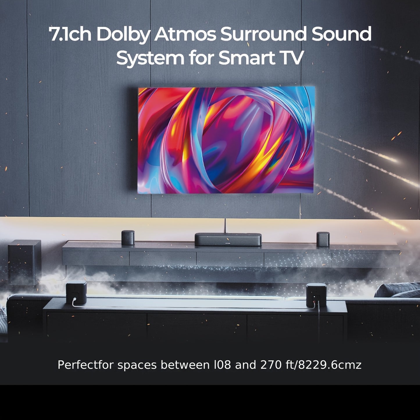 Surround Sound Systeem – Home Theater Set – Soundbar – Audio Installatie – Draadloos 7.1 Kanaals – Krachtige Subwoofer – HDMI eARC & Bass Boost – App Bedienbaar – Zwart