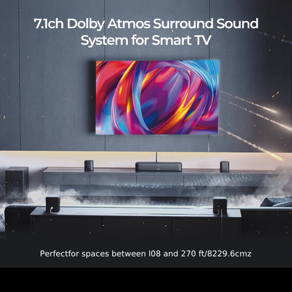 Surround Sound Systeem – Home Theater Set – Soundbar – Audio Installatie – Draadloos 7.1 Kanaals – Krachtige Subwoofer – HDMI eARC & Bass Boost – App Bedienbaar – Zwart