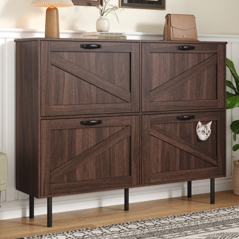 Schoenenkast – Schoenenrek – Schoenenopberger – Halmeubel – Schoenenbank – Smal Design – Stevig Metalen Frame – 3 Kanteldeuren – Met Katten Speeltje – Compact Voor Kleine Ruimtes