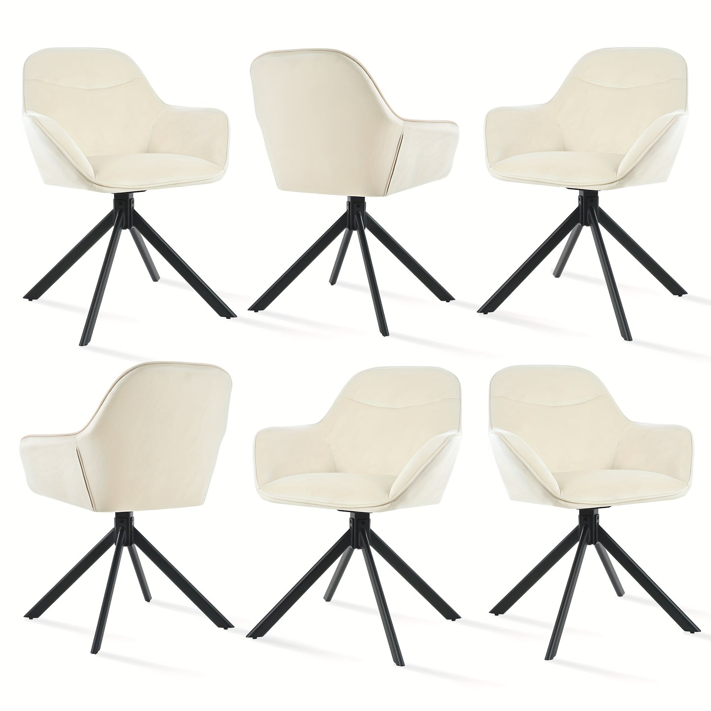 Draaistoelen Eetkamerstoelen – Eetkamerstoelen Met Armleuning – Rotatiestoelen – Comfortabele Stoelen – Crème Kleur – Set Van 6 – 360 Graden Draaibaar – Ergonomisch Schuimzitting