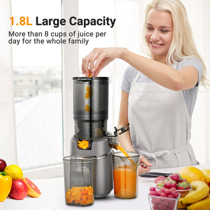 Slowjuicer – Sapcentrifuge – Juicer – Sapextractor – Slowmixer – Extra Brede 135mm Opening – Driedubbel Filtratiesysteem – 2L Grote Capaciteit – 250W Krachtige Motor – Silvery Variant