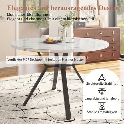 Modern And Stylish Round Marble Dining Table (1 Meter In Diameter) And Black X-shaped Coffee Table with Metal Supports for Stability And Durability, A Must-have for A Stylish Home.