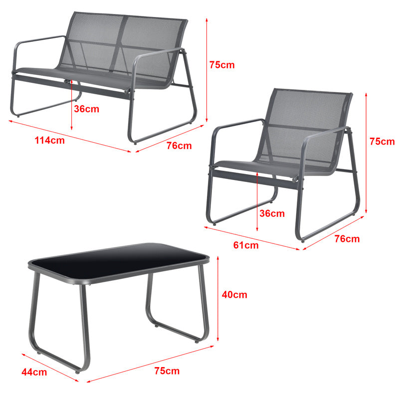Tuinset – Tuinmeubelen – Loungeset – Balkonset – Bistroset – Gepoedercoat Stalen Frame – Glas Tafelblad