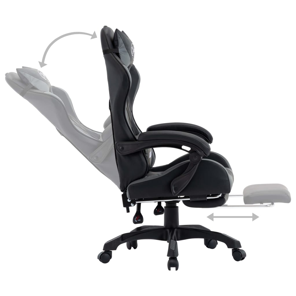 Gamestoel – Gaming Stoel – Game Stoel – Gaming Chair – Bureaustoel – Verstelbare Rugleuning – Inklapbare Voetsteun – Kunstleer – Grijs/Zwart