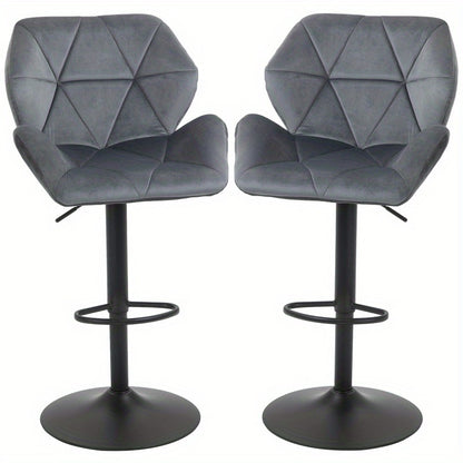 Barstoel – Barkruk – Barkrukken – Barstoelset – Barkrukset – Gouden Metalen Frame – Verstelbare Hoogte & 360° Draaibaar – Fluweelzachte Bekleding – Met Rugleuning – 2-delige Set – Grijs
