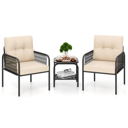 Rattan Tuinmeubel Set – Balkonset – Balkon Meubels – Tuinmeubels – Terras Meubel – 3-delig Met Kussens – Weerbestendig PE Rattan – Tempered Glas Tafel