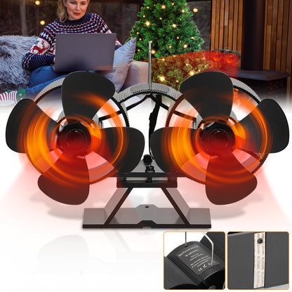 Kachelventilator – Houtkachelventilator – Haardventilator – Warmteverspreider – 8 Bladen – Warmte Aangedreven – Geanodiseerd Aluminium