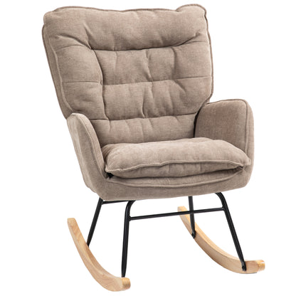 Schommelstoel – Rocking Chair – Relaxstoel – Schommelzetel – Hangstoel – Beukenhout Frame – Extra Breed Zitvlak – Hoge Rugleuning – Bruin – Tot 120 kg Belastbaar