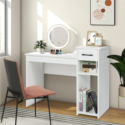 Bureau – Computertafel – Werkplek – Studietafel – Bureau met Lade – Modern Wit Design – Stevig MDF – 90 kg Draagvermogen