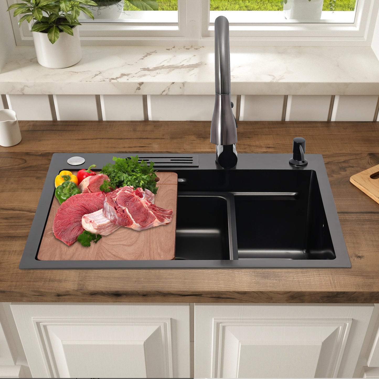 Sink set-60*45-Small waist pumping tap, stainless Steel Golden Rectangular Sink for Kitchens, Restaurants, Cafes, Bars, Hotels