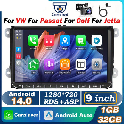 9-inch Auto Multimedia Speler – Car Audio Systeem – Navigatie Radio – Touchscreen Autoradio – Draadloze CarPlay Android Auto – AHD Achteruitrijcamera & Microfoon – IPS Display 1+32GB Android 14
