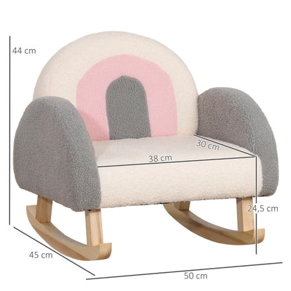 Cute Modern Rocking Chair with Plush Sheepskin-like Cushion - Soft Pastel  & Grey Rocking glider, Easy Assembly, Sturdy Eucalyptus Wood Base, Compact /Adult Rocking Chair for Living Room, Room Decor - Space-Saving Design, Lou