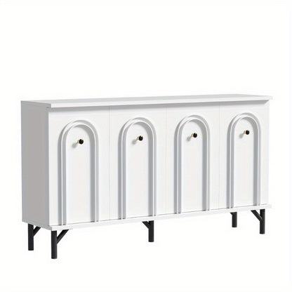 Wandkast – Sideboard – Dressoir – Opbergkast – Kast Met Deuren – 140 cm Breed – Metalen Frame & 3D Boogvormig Front