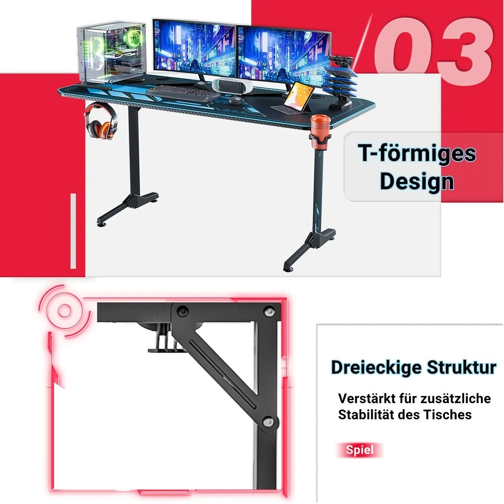 Gaming Bureau – Game Tafel – PC Bureau – Computertafel – Gamer Desk – Ergonomisch Ontwerp – Carbon Fiber Muismat 160 x 75 x 75 cm