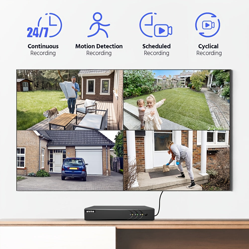 CCTV Beveiligingsset – Bewakingscamera – Veiligheidssysteem – Analoge Cameraset – Camerabewaking – 4x 1080P Camera’s – Mensen- en Voertuigdetectie – Realtime E-mail Alerts – 5-in-1 DVR Zonder HDD
