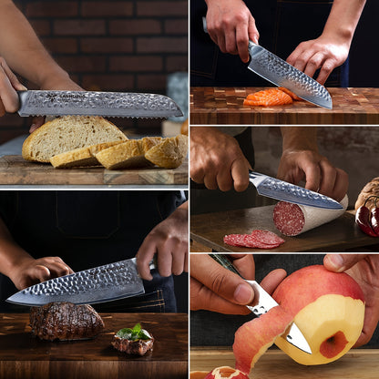 Damascus Kitchen Cooking Knife Set, Ultra Sharp Japanese VG-10 Steel with Resin Handle, Professional Kitchen Chef Knife Perfect Gift, Fantasy Orange Of YAO Series