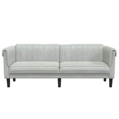 3-zitsbank – 3-zits sofa – gestoffeerde bank – zitbank – velours bank – lichtgrijs – zacht fluweel – comfortabel zitcomfort