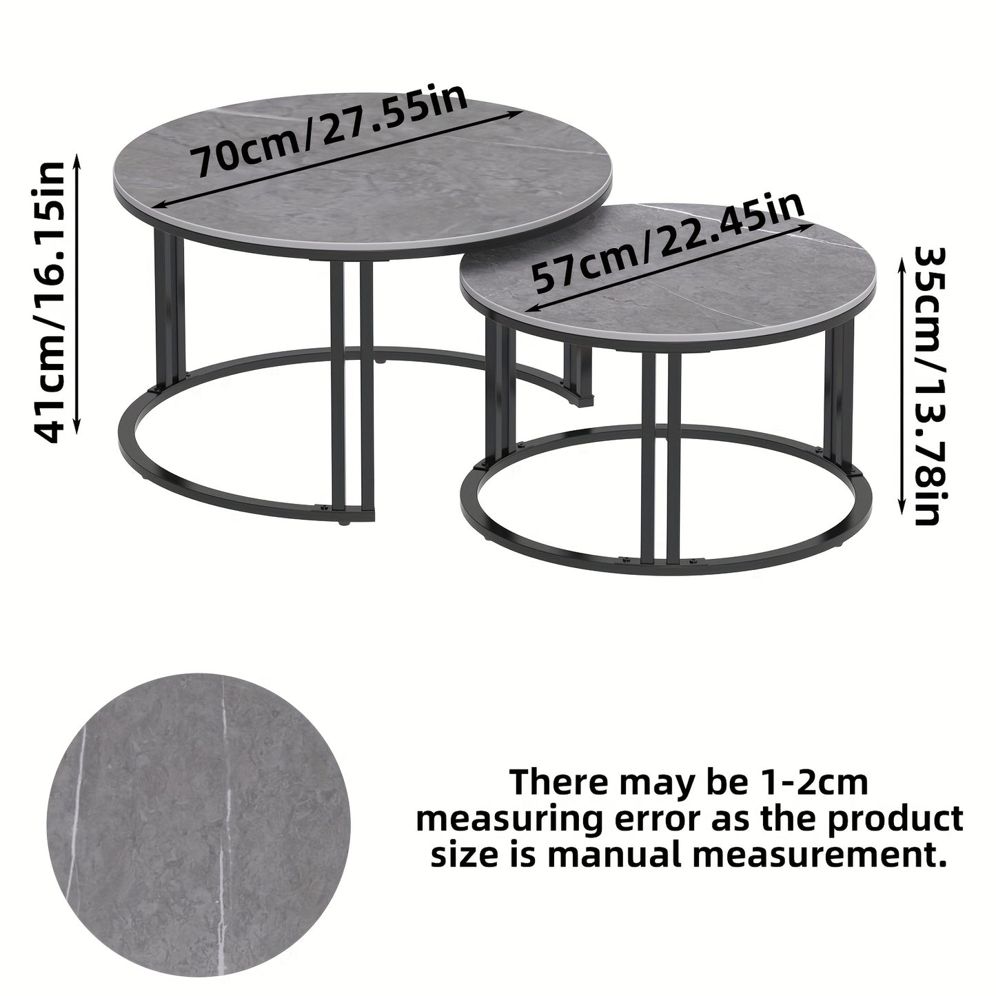 Salontafelset – Salontafels – Bijzettafels – Nesting Tafels – Ronde Tafels – Gesinterd Steen Blad – Metalen Onderstel – Set van 2