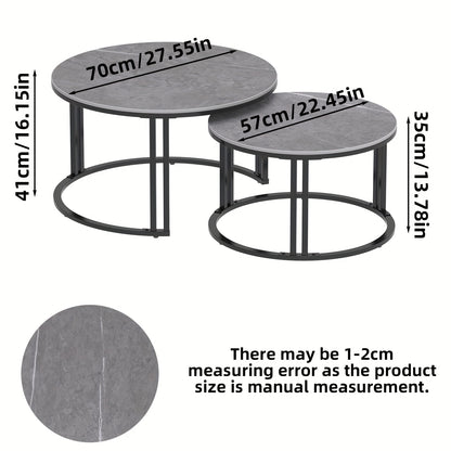 Salontafelset – Salontafels – Bijzettafels – Nesting Tafels – Ronde Tafels – Gesinterd Steen Blad – Metalen Onderstel – Set van 2