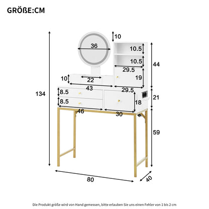 Grote Kaptafel – Make-uptafel – Dressing Table – Toilettafel – Schminktisch – Met 3 Lades en 1 Deur – Inclusief Spiegel en Open Opbergruimte – Wit 80x134x40 cm