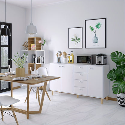 Opbergkast – Bergkast – Kastje – Opbergmeubel – Vrijstaande Kast – Wit Met Gouden Accenten – Hardhouten Constructie – Verstelbare Planken