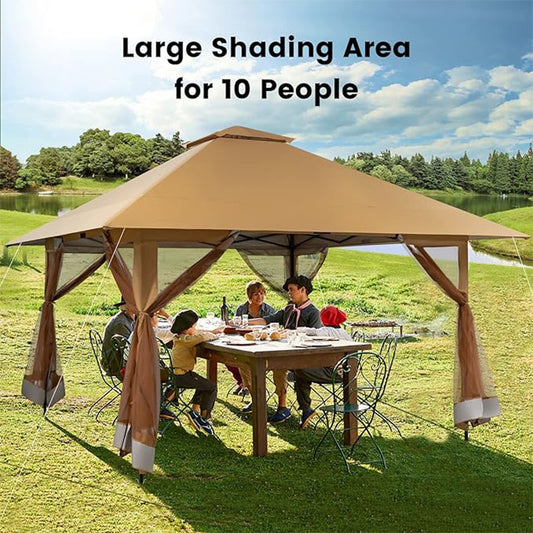 Tuinpaviljoen – Tuinoverkapping – Pergola – Tuin Tent – Buitenverblijf – 4x4 Meter – Verstelbare Hoogte – Dubbel Dak – Afneembare Zijwanden – Draagtas Met Wieltjes – Khaki