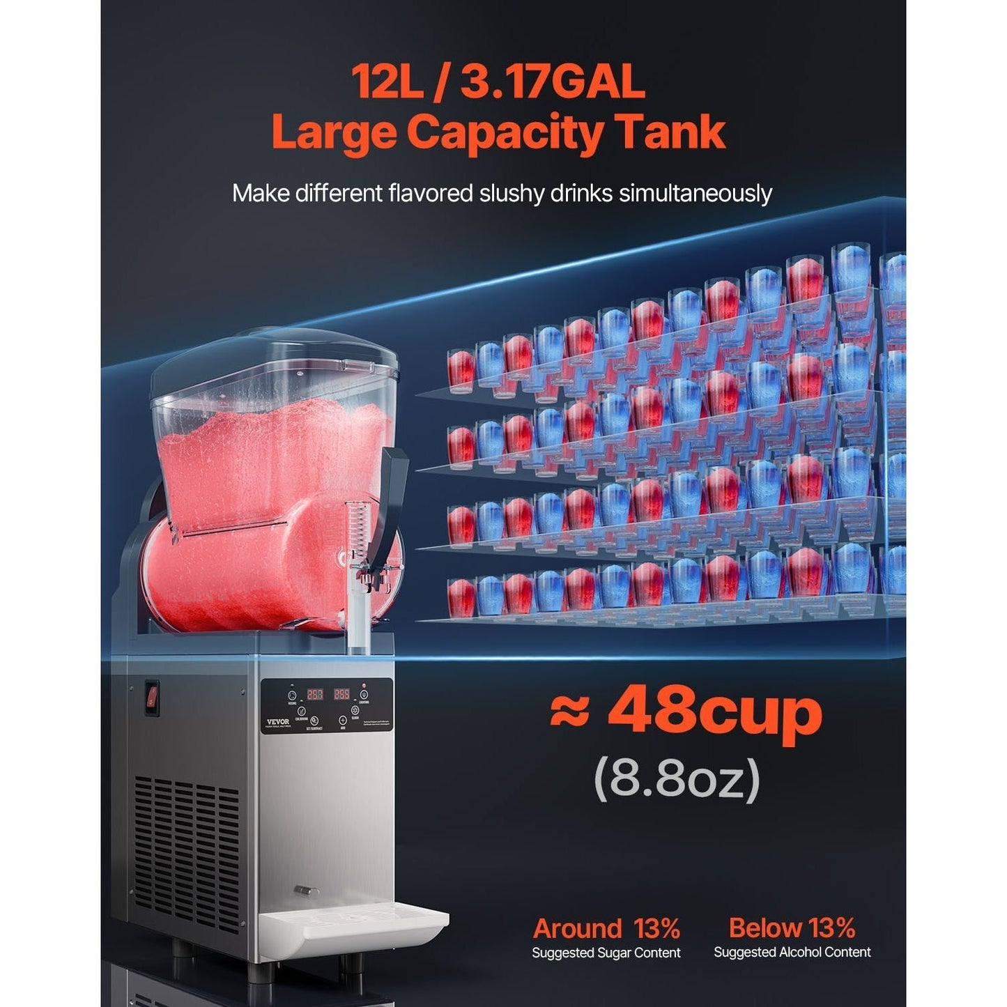 Slushiemachine – IJsdrankjesmaker – Smoothiemachine – Cocktailmachine – 12 Liter Capaciteit – Slush Machine - Temperatuurregeling – Roestvrijstalen Behuizing
