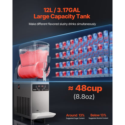 Slushiemachine – IJsdrankjesmaker – Smoothiemachine – Cocktailmachine – 12 Liter Capaciteit – Slush Machine - Temperatuurregeling – Roestvrijstalen Behuizing