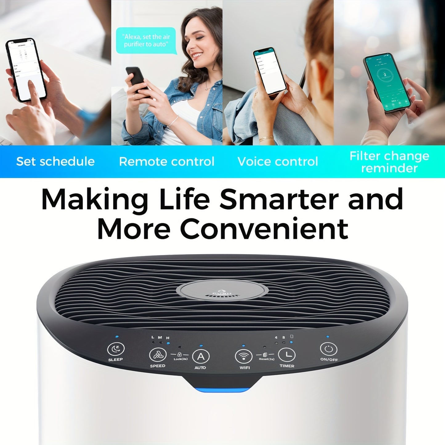 Large Room Air Purifier with HEPA Filter for 120m²/1290 Sq Ft, 300m³/h CADR, 5-in-1 Smart Air Cleaner with /, 99.97% Efficiency 0.3, Quiet Operation, Auto Mode & Allergen Removal, Compatible with EU Plug (220-240V) - Ideal