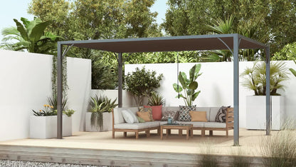 bioclimatische pergola – aluminium overkapping – tuin luifel – zonnescherm – terrasoverkapping – Verstelbare lamellen tot 135° – Duurzaam epoxy aluminium frame – Grijs – 3,9 x 2,95 m