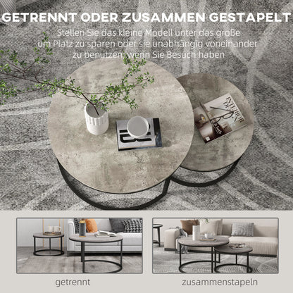 Bijzettafels – Salontafel – Side Table – Nachtkastje – Tafelset – Industrieel Design – Metalen Frame – Cement Look – Ruimtebesparend – Duurzaam MDF