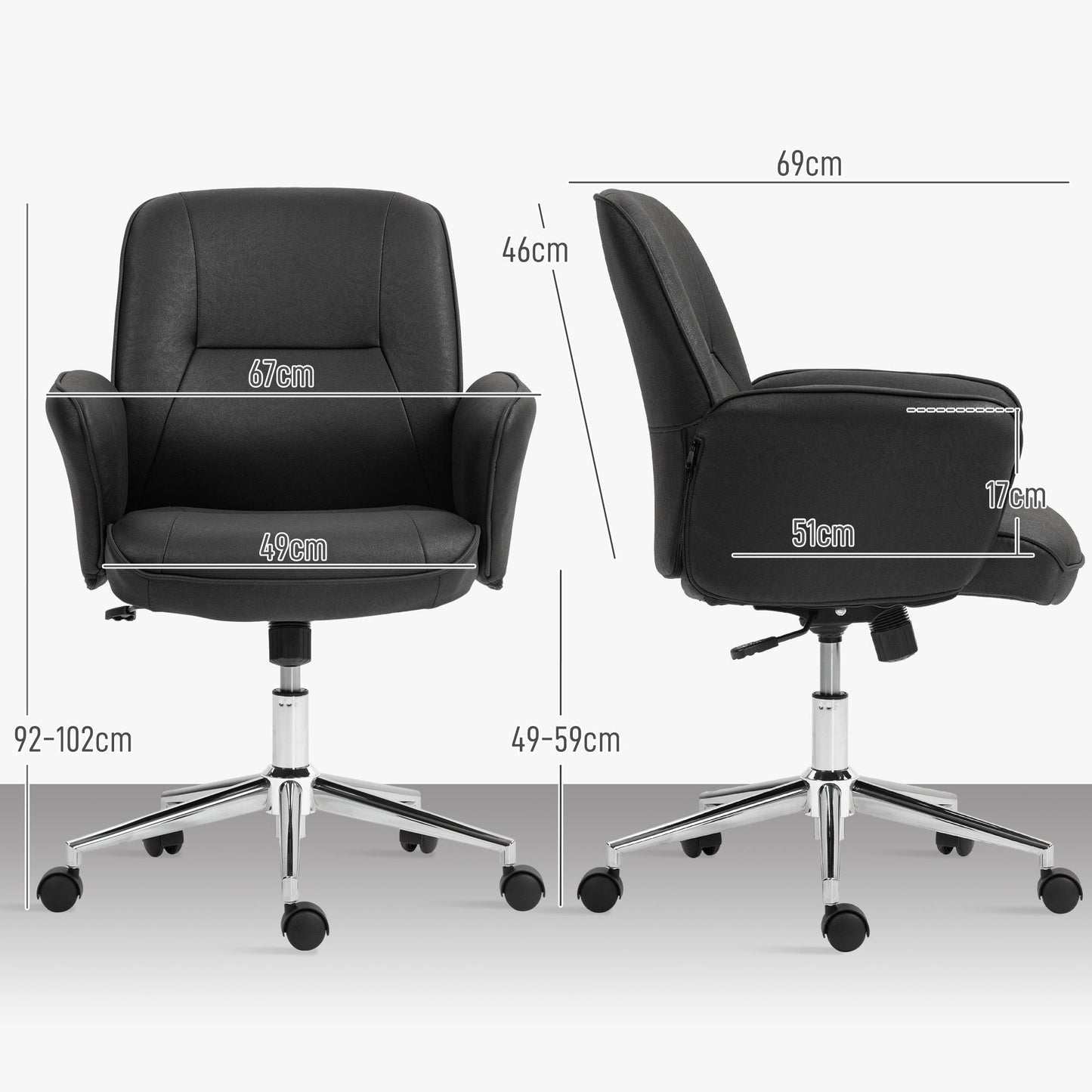 Bureaustoel – Kantoorstoel – Werkstoel – Draaistoel – Bureaustoel Met Kantelfunctie – Hoogte Verstelbaar – Ergonomisch Design – Zwarte Stalen Constructie