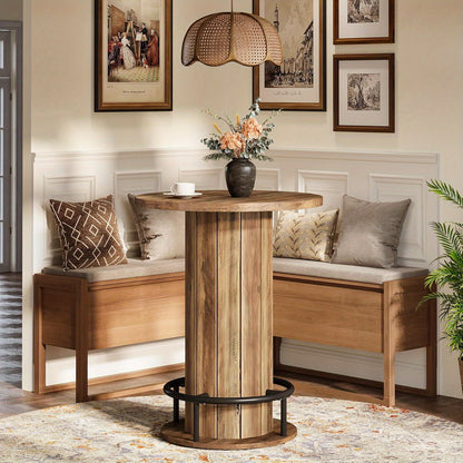 Ronde Eettafel – Eetkamer Tafel – Keukentafel – Bistrotafel – Eettafel Rond – 100 cm Diameter – Robuust Geperst Hout Met Voetensteun