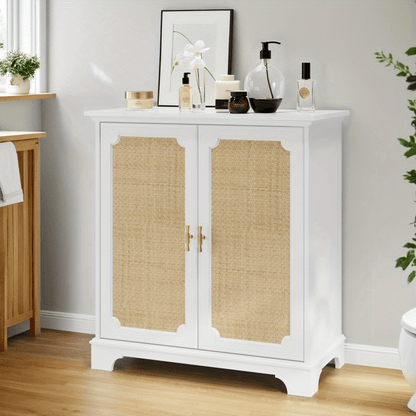 Dressoir – Sideboard – Buffetkast – Opbergkast – Wandkast – Wit Met Rattan Deuren – Duurzaam Zonder Hout – Gemakkelijk Te Monteren