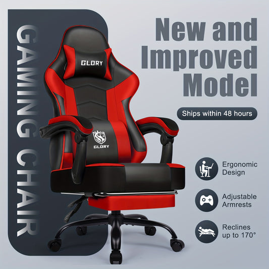 Ergonomic High-Back Gaming Chair with Neck & Lumbar Support, Thick Foam Cushion, Adjustable Height/Lumbar/Look - Heavy-Duty Office Chair Suitable for Home, PC Gaming & Desk