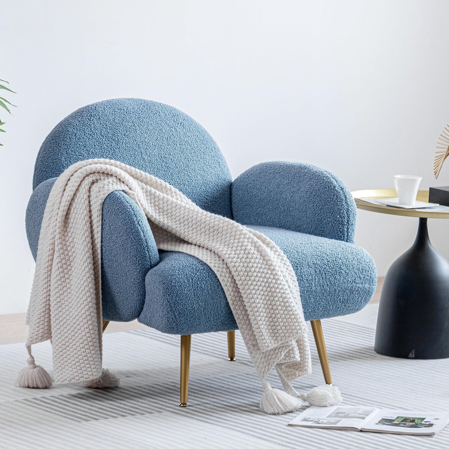 Fauteuil – Accentstoel – Lounge Stoel – Zitzak – Oorfauteuil – Teddy Stof – Met Armleuningen – Metaal Frame – Comfortabele Schuimvulling – Geschikt Voor Harde Vloeren
