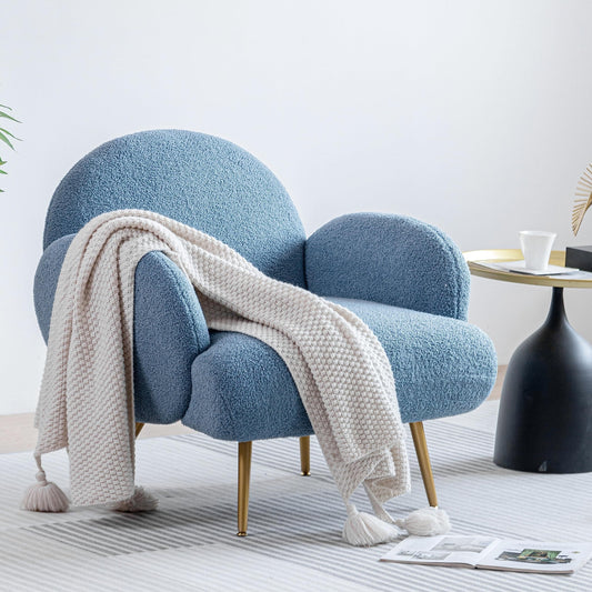 Fauteuil – Accentstoel – Lounge Stoel – Zitzak – Oorfauteuil – Teddy Stof – Met Armleuningen – Metaal Frame – Comfortabele Schuimvulling – Geschikt Voor Harde Vloeren