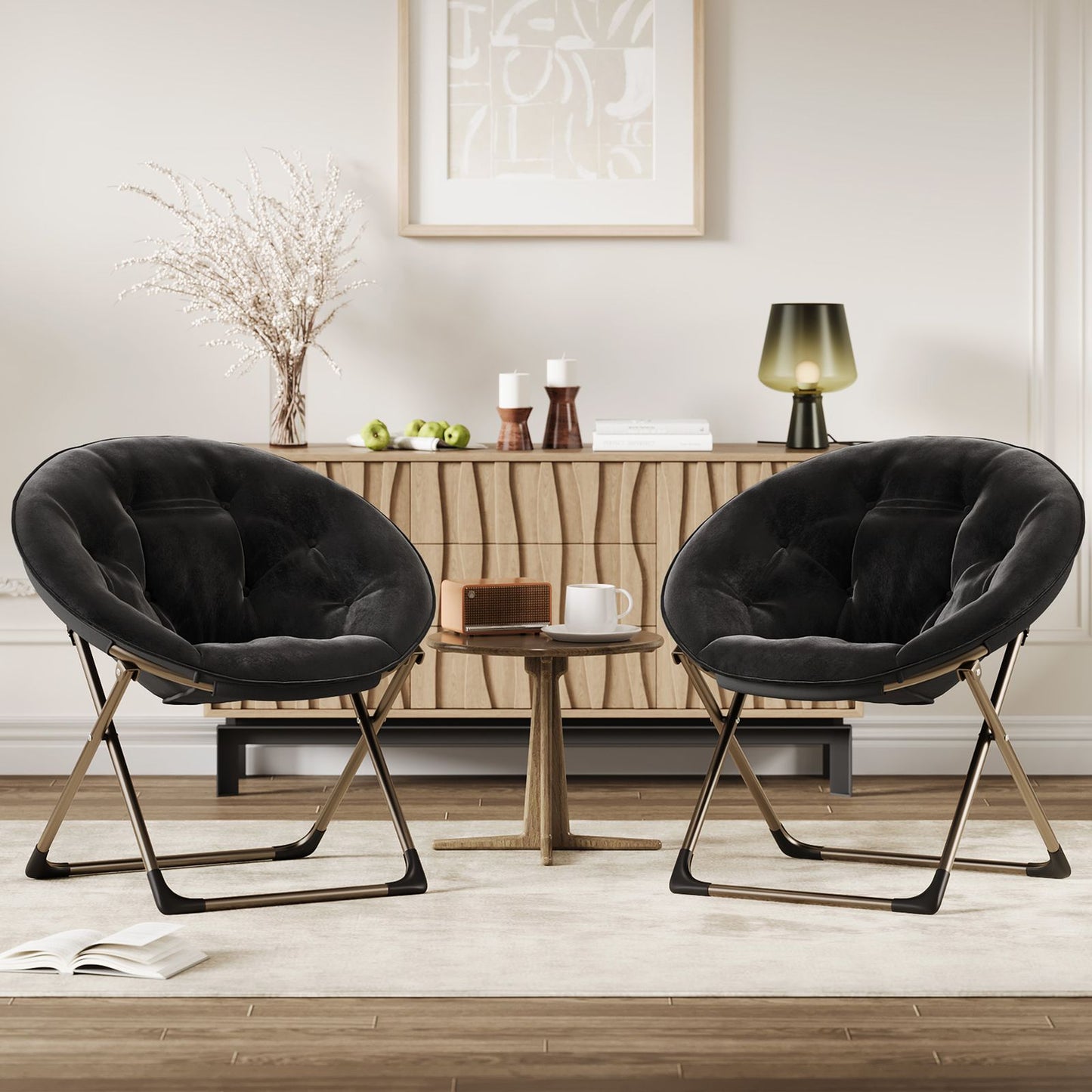 Loungestoel – Fauteuil – Zithoekstoel – Relaxstoel – Inklapbare Stoel – Memory Foam Zitting – Vleugelrugleuning – Ruimtebesparend – Stabiel Metalen Frame – Zwart